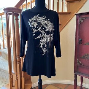 180 DEGREES Womens Shirt SMALL LONG SLEEVE Black Silver Metallic Design